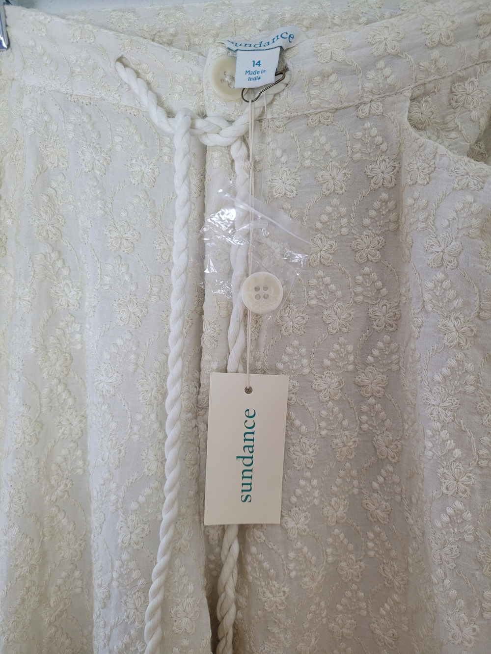 Sundance Cream Textured Trousers. with Braided Ties Size 14